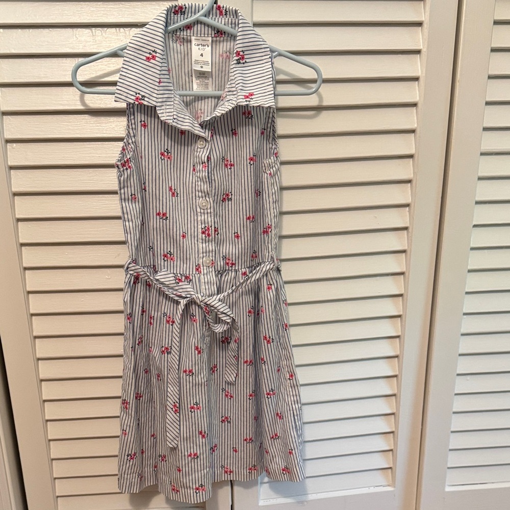 Carter's Blue Striped Dress with Pink Floral